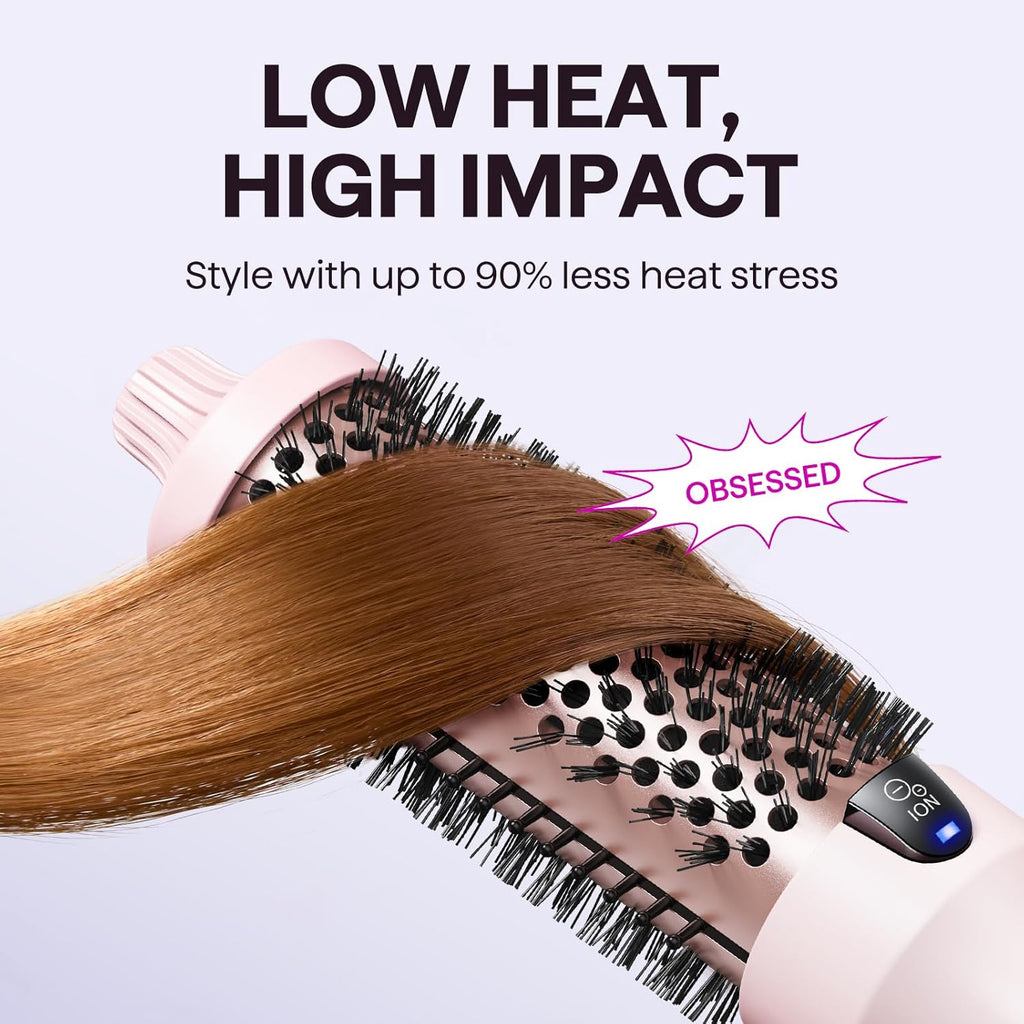 Wavytalk Thermal Brush Blowout Boost 1.5″ Heat Round Brush for Blowout Look | Negative Ion Technology, Tourmaline Ceramic, 5 Temperature Settings Dual Voltage, Less Damage, Sakura Pink