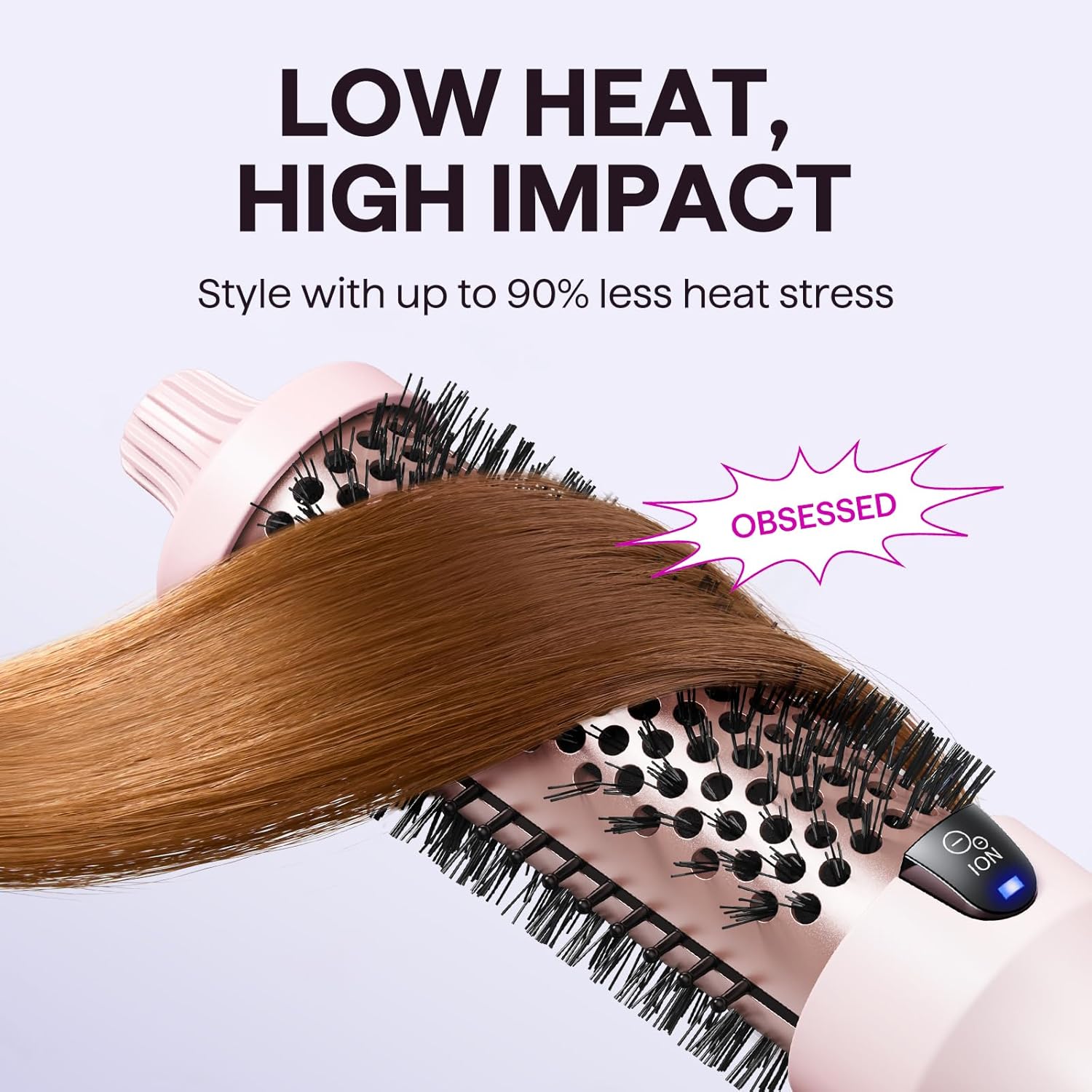 Wavytalk Thermal Brush Blowout Boost 1.5″ Heat Round Brush for Blowout Look | Negative Ion Technology, Tourmaline Ceramic, 5 Temperature Settings Dual Voltage, Less Damage, Sakura Pink
