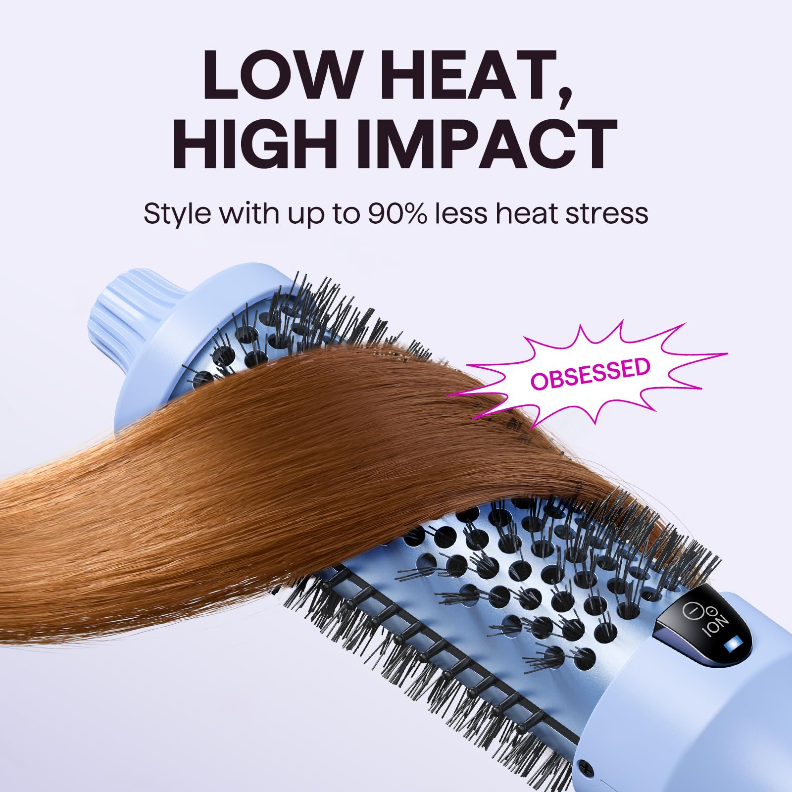Wavytalk Thermal Brush Blowout Boost 1.5″ Heat Round Brush for Blowout Look | Negative Ion Technology, Tourmaline Ceramic, 5 Temperature Settings Dual Voltage, Less Damage, Sakura Pink
