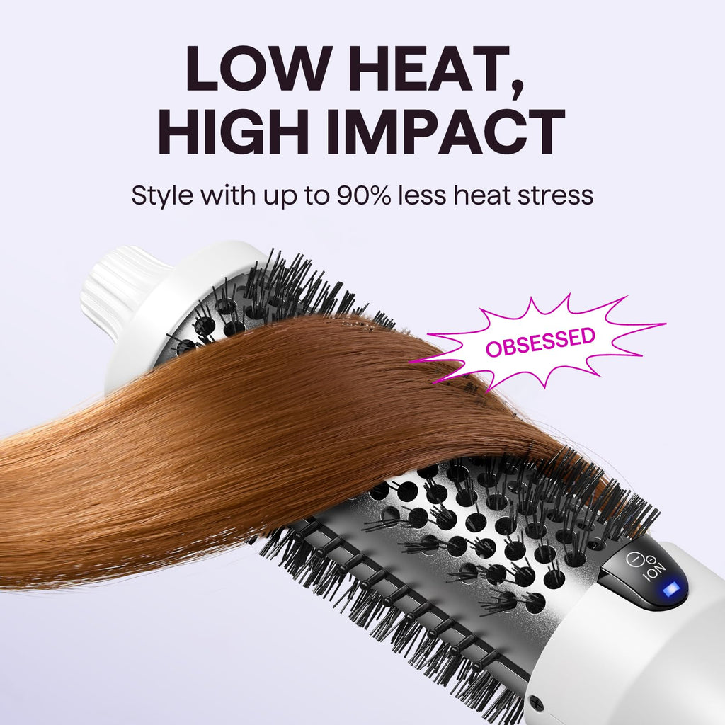 Wavytalk Thermal Brush Blowout Boost 1.5″ Heat Round Brush for Blowout Look | Negative Ion Technology, Tourmaline Ceramic, 5 Temperature Settings Dual Voltage, Less Damage, Sakura Pink