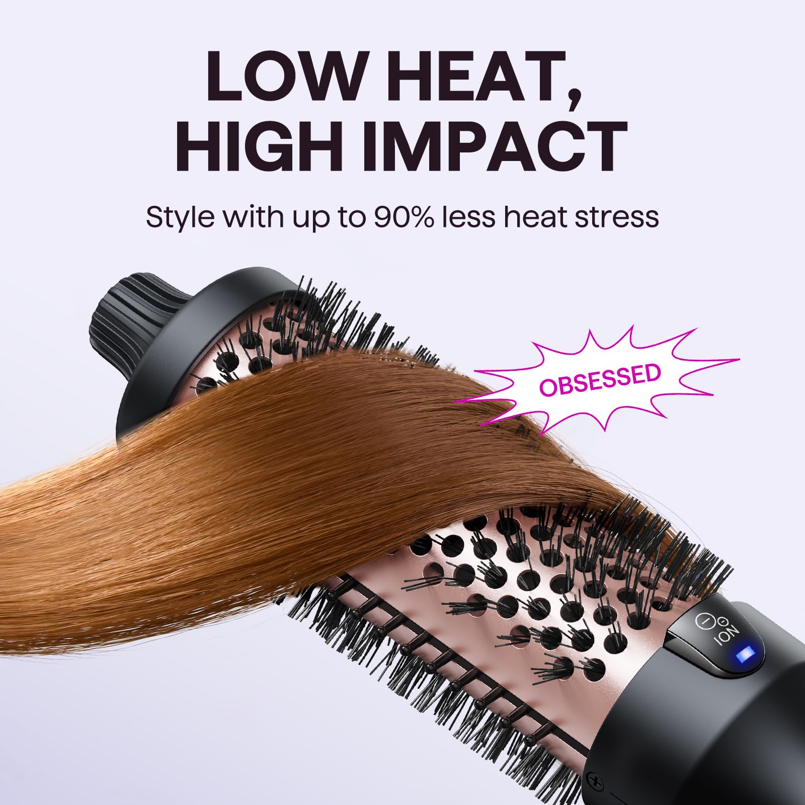 Wavytalk Thermal Brush Blowout Boost 1.5″ Heat Round Brush for Blowout Look | Negative Ion Technology, Tourmaline Ceramic, 5 Temperature Settings Dual Voltage, Less Damage, Sakura Pink