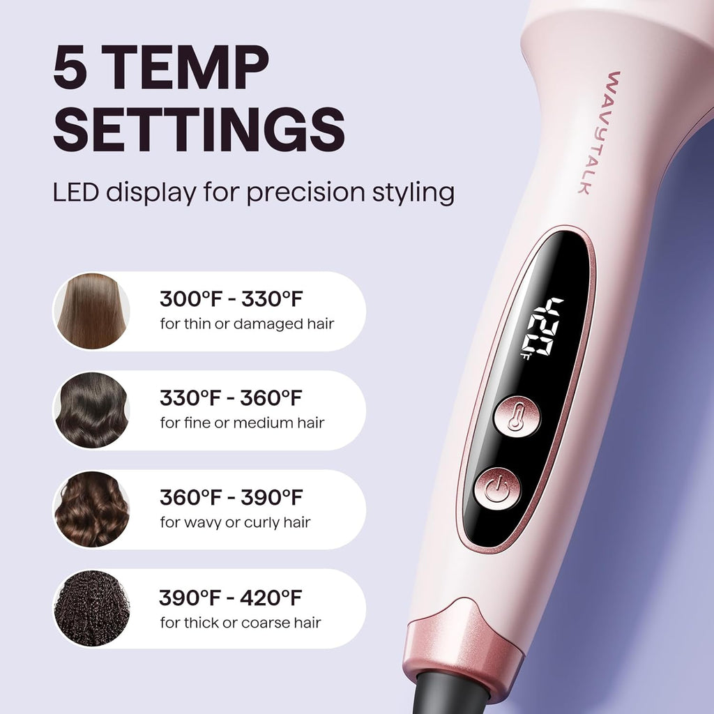 Wavytalk Thermal Brush Blowout Boost 1.5″ Heat Round Brush for Blowout Look | Negative Ion Technology, Tourmaline Ceramic, 5 Temperature Settings Dual Voltage, Less Damage, Sakura Pink
