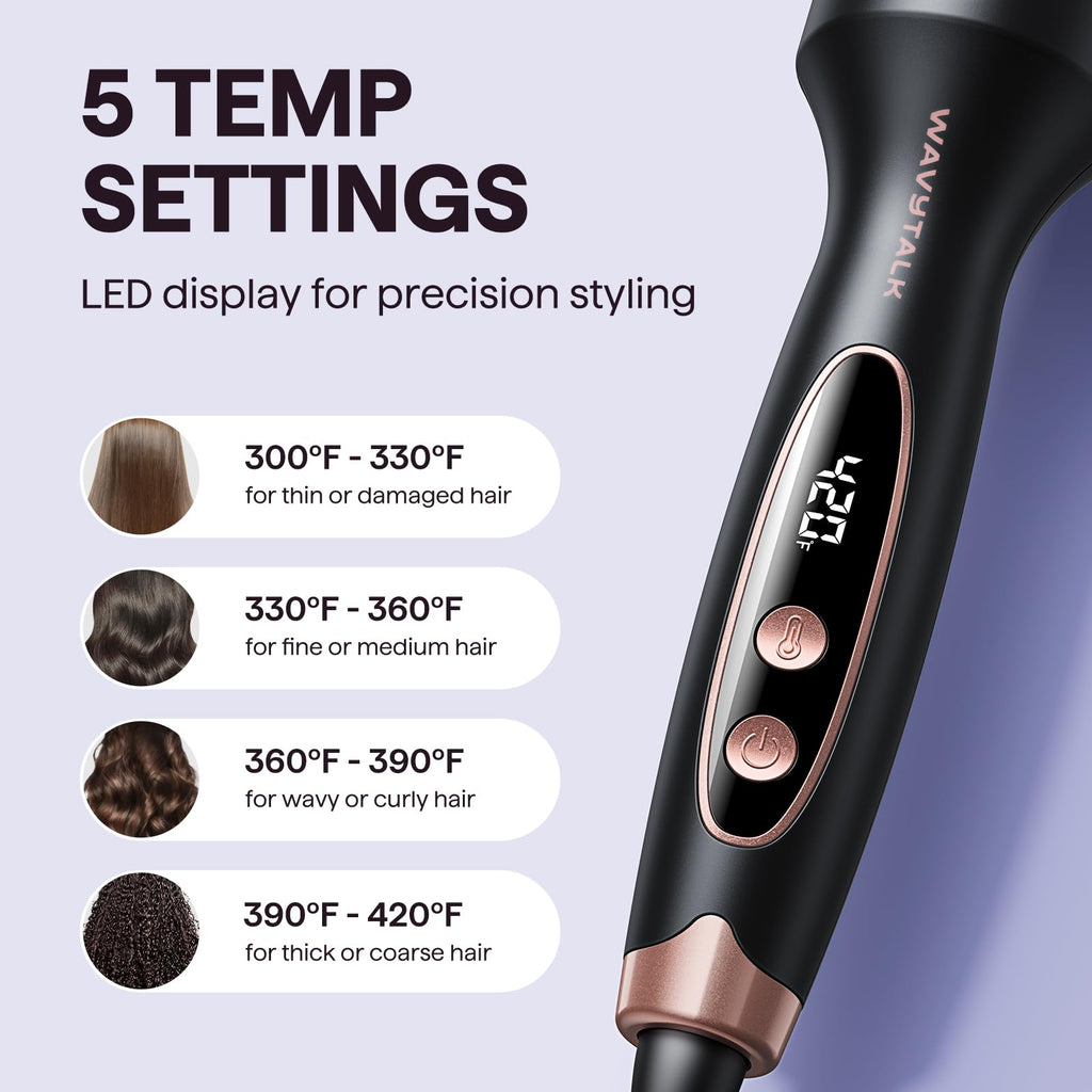 Wavytalk Thermal Brush Blowout Boost 1.5″ Heat Round Brush for Blowout Look | Negative Ion Technology, Tourmaline Ceramic, 5 Temperature Settings Dual Voltage, Less Damage, Sakura Pink