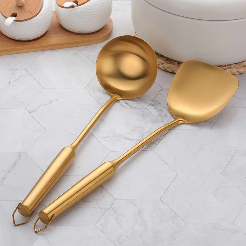Long Handled Stainless Steel Spatula and Spoon Set