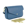 RB1023P | Small Shoulder Bag with Removable Chain Strap in Genuine Leather Made in Italy. Flap Closure. Shiny Gold metal hardware - Avio color - Dimensions: 22 x 12 x 3 cm.