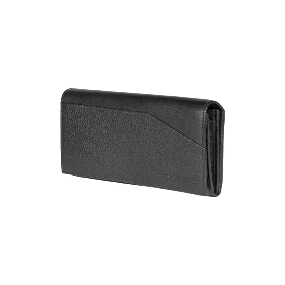 RB12129A | Women's wallet in genuine full grain leather, dollar/light grain. Black color. RFID protection. Size when closed: 18.5 x 10 x 3 cm. Packaging: gift box bottom/cover