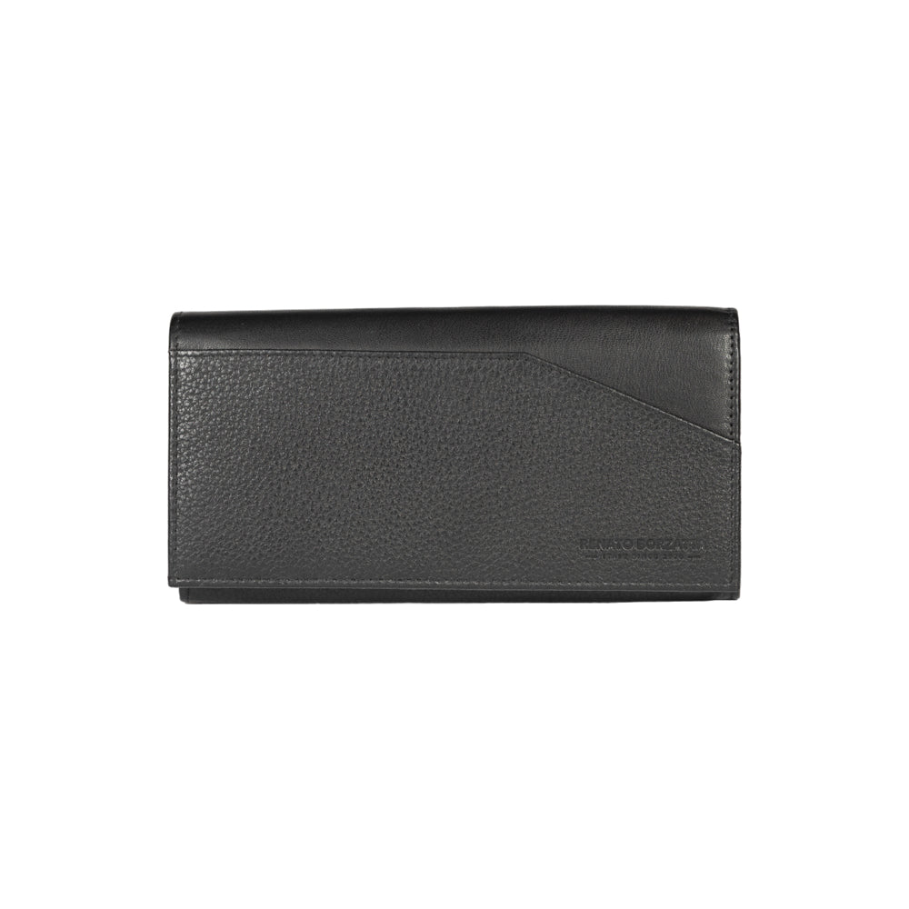 RB12129A | Women's wallet in genuine full grain leather, dollar/light grain. Black color. RFID protection. Size when closed: 18.5 x 10 x 3 cm. Packaging: gift box bottom/cover