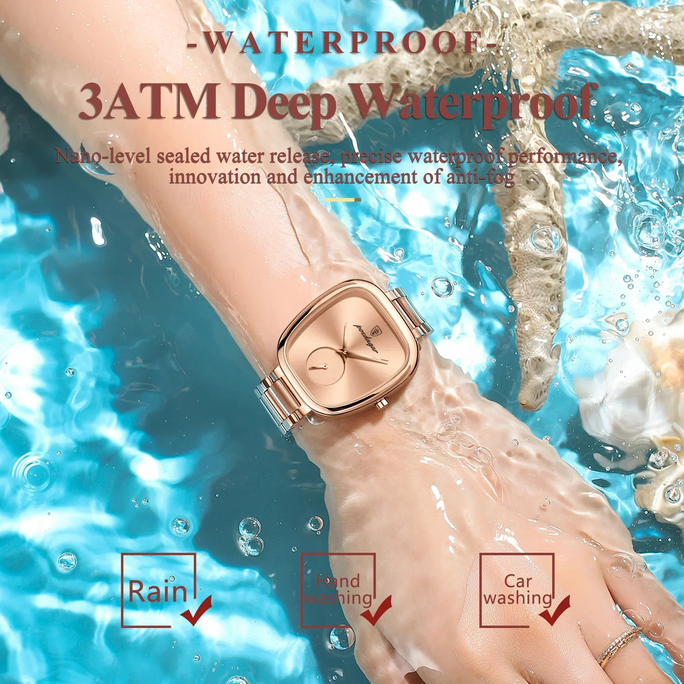 Women's Stainless Steel Waterproof Quartz Watch (Rose Gold)