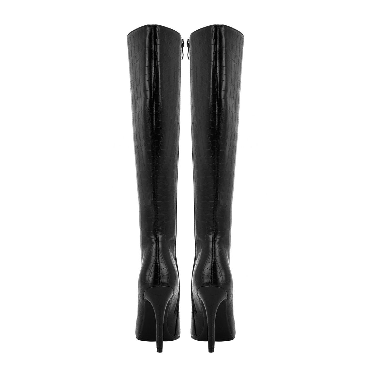 Sleek Black Leather Pointed Knee High Boots